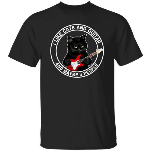 I Like Cats And Guitar And Maybe 3 People Vintage T-Shirt, Guitar Shirt, Cat Shirt, Cat Lovers Shirt, Black Cat Shirt, Kitten Shirt	G500 5.3 oz. T-Shirt