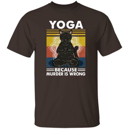 Black Cat Hippies Yoga Because Murder Is Wrong Vintage Men_s T-shirt Cotton Tee