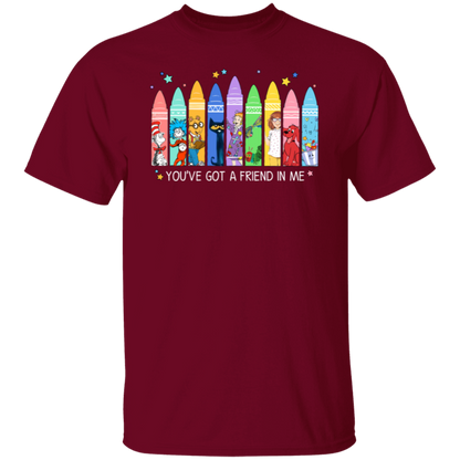 You've Got a Friend in Me Teacher Shirt, Cute Crayon Book Character Tee for Back to School