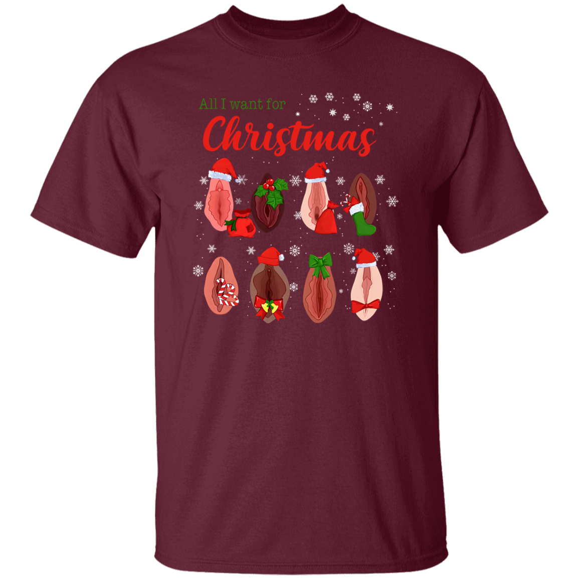 Dirty Christmas All I Want for Christmas Is Vagina Funny Dirty Christmas Gift for Couple T-Shirt