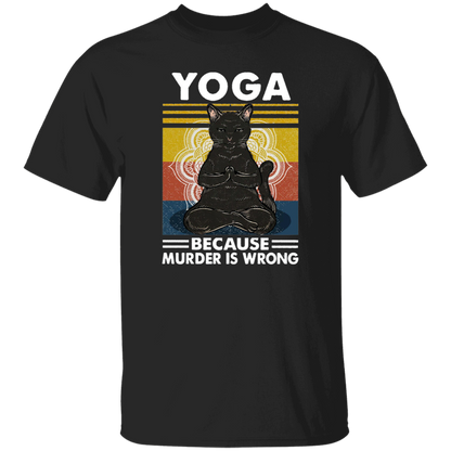 Black Cat Hippies Yoga Because Murder Is Wrong Vintage Men_s T-shirt Cotton Tee