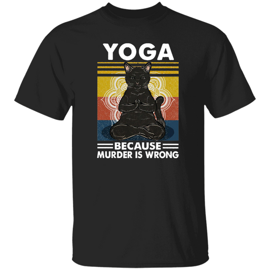 Black Cat Hippies Yoga Because Murder Is Wrong Vintage Men_s T-shirt Cotton Tee