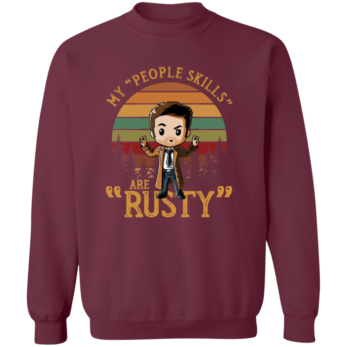 Chibi Castiel Supernatural My People Skills Are Rusty  Gildan Crewneck Pullover Sweatshirt