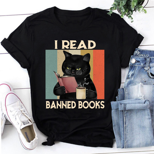 Funny Cat I Read Banned Books Funny Bookworms Reading Book Vintage T-Shirt