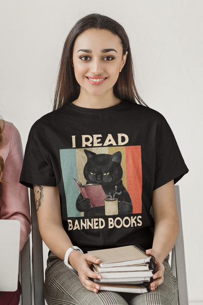 Funny Cat I Read Banned Books Funny Bookworms Reading Book Vintage T-Shirt