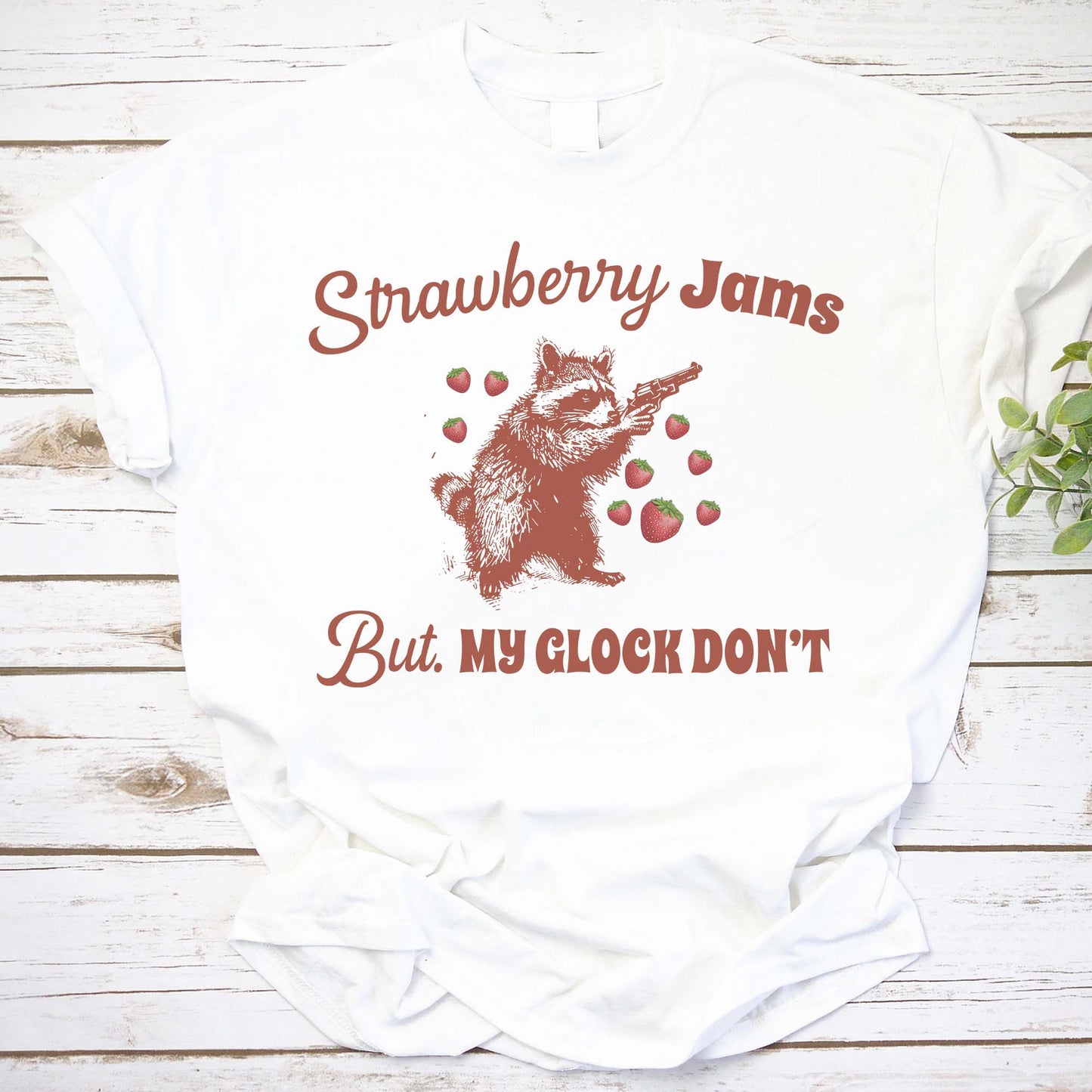 Funny Racoon Strawberry Shirt, Strawberry Jams But My Glock Dont Shirt