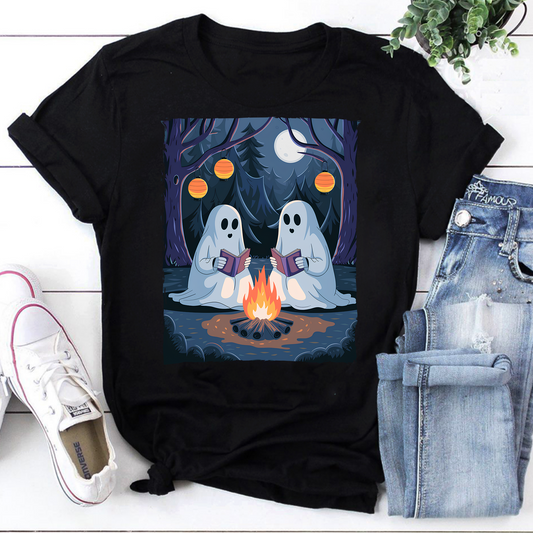 Ghost Book Reading Camping Retro Vintage T-Shirt