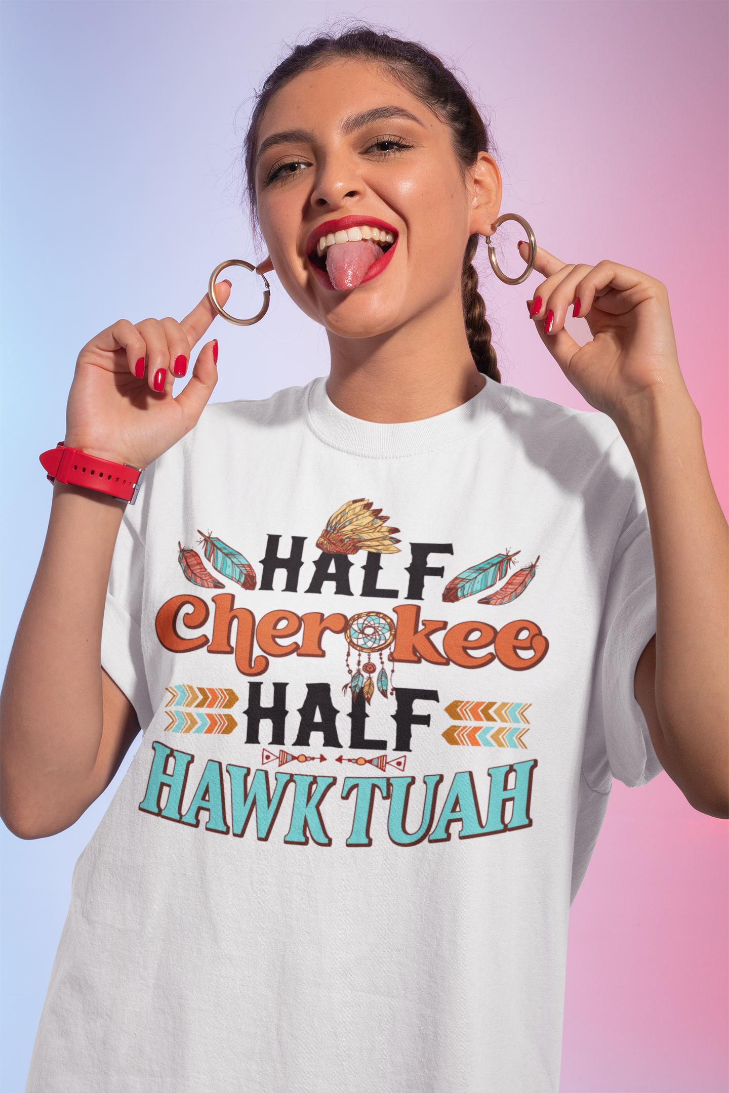 Half Cherokee Half Hawk Tuah Shirt, Native Americans Shirt
