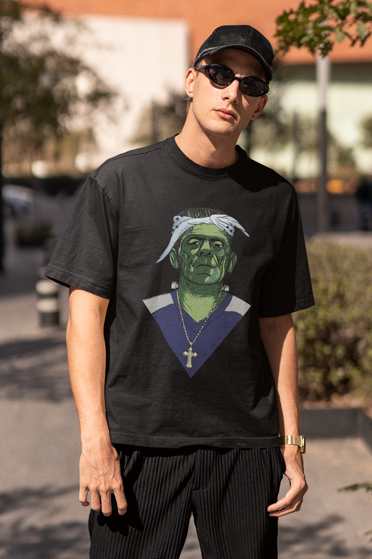 Halloween Frankenstein Gangsta Rap Hiphop Vintage T-Shirt