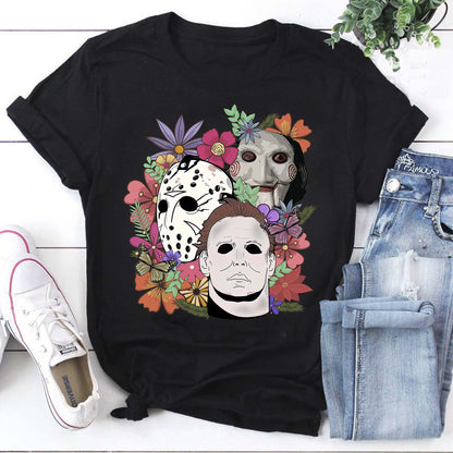 Horror Halloween Floral Shirt, Halloween Characters Floral Shirt