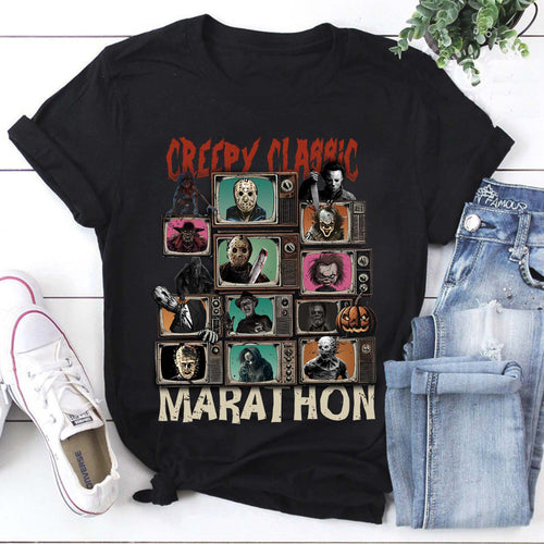 Creepy Classic Marathon Horror Movie Characters T-Shirt