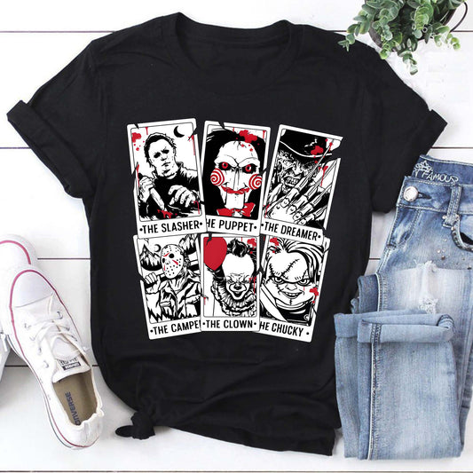Horror Movie Characters Tarot Card Vintage T-Shirt