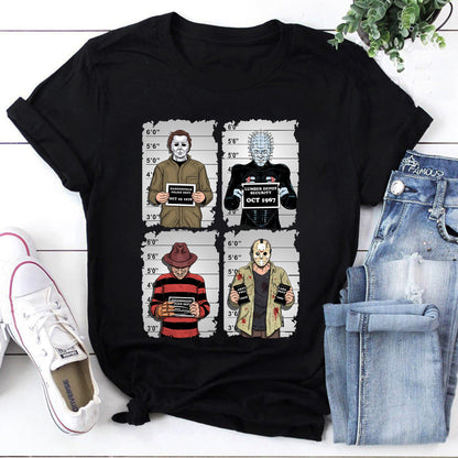 Horror Mugshot Horror Movie Characters Halloween Spooky 80s Unisex T-Shirt