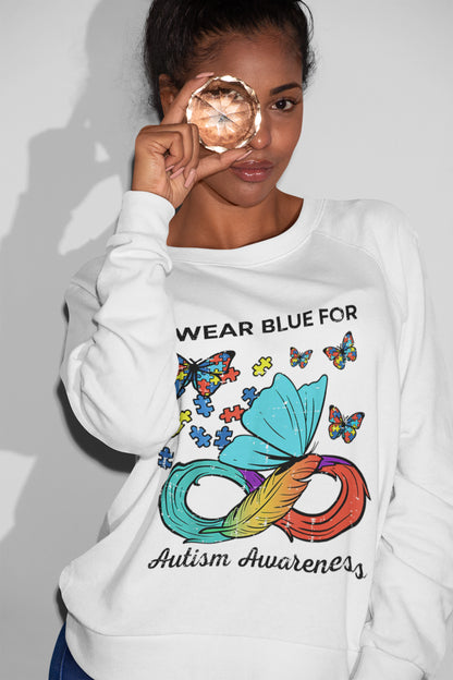 I Wear Blue For Autism Awareness Butterfly T-Shirt