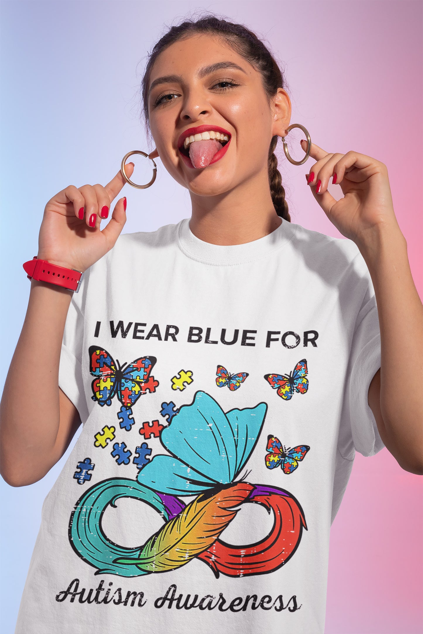 I Wear Blue For Autism Awareness Butterfly T-Shirt