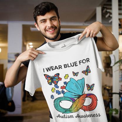 I Wear Blue For Autism Awareness Butterfly T-Shirt