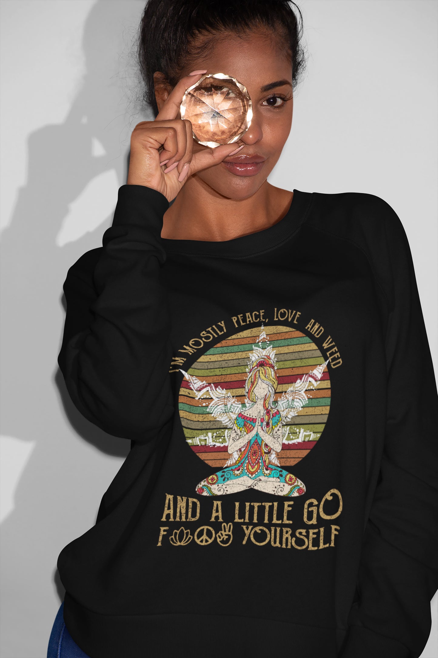 I’m Mostly Peace Love And Weed And A Little Go Fuck Yourself Yoga Sunset T-Shirt