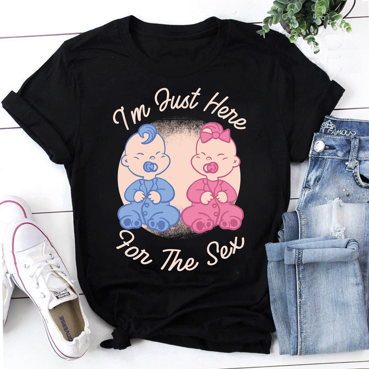 FIm Just Here For The Sex Funny Gender Reveal Vintage T-Shirt