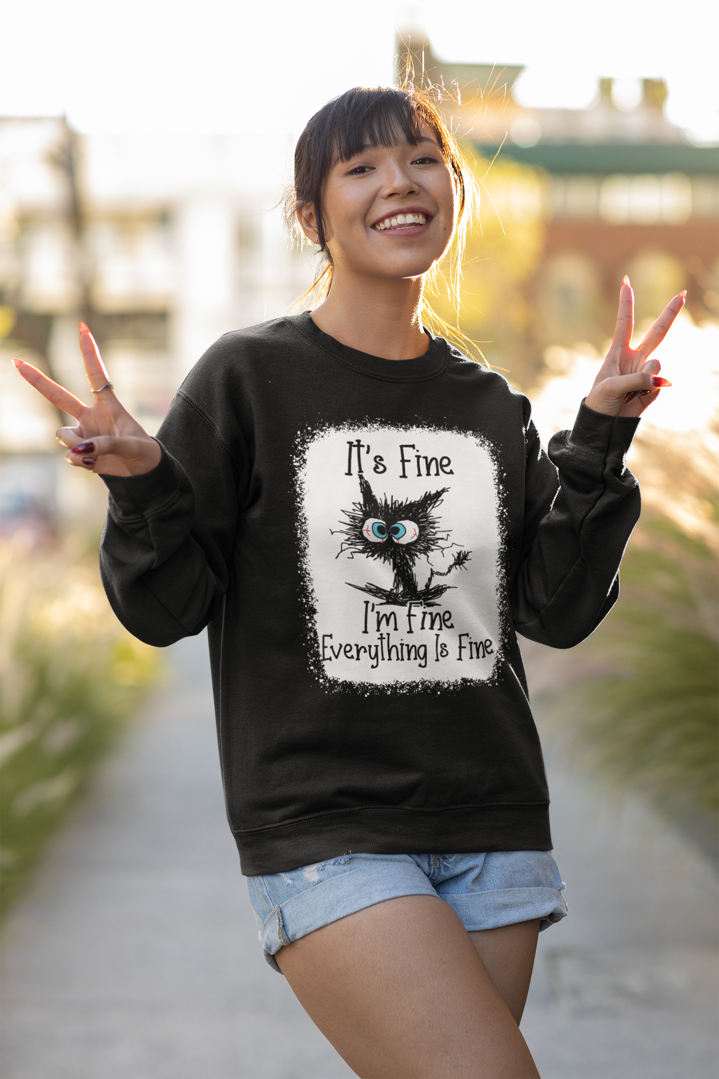 It's Fine I'm Fine Everything Is Fine Funny Cat Vintage T-Shirt