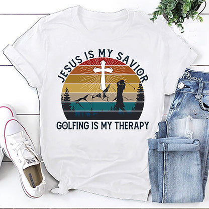 Jesus Is My Savior Golfing Is My Therapy Vintage T-Shirt