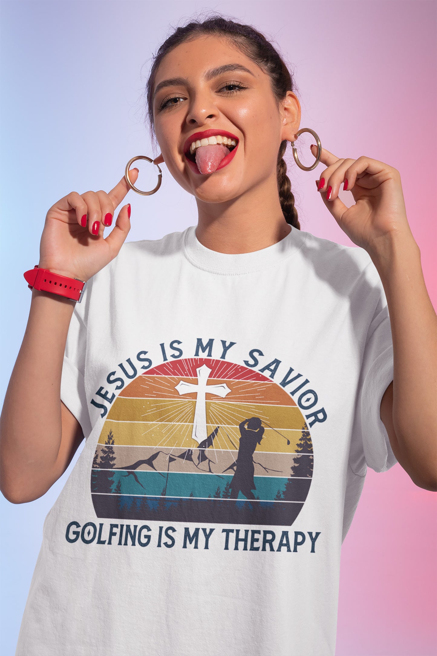Jesus Is My Savior Golfing Is My Therapy Vintage T-Shirt