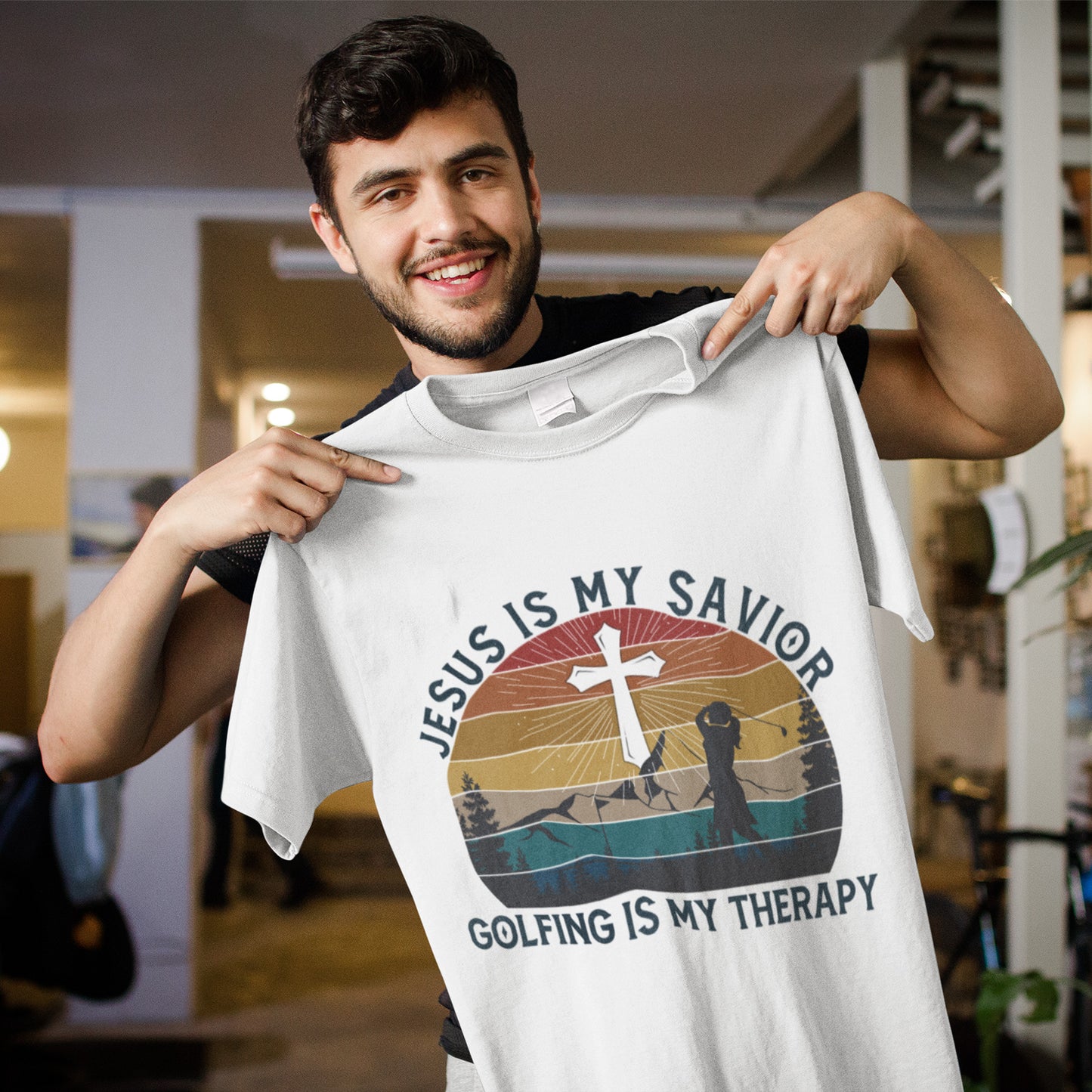 Jesus Is My Savior Golfing Is My Therapy Vintage T-Shirt