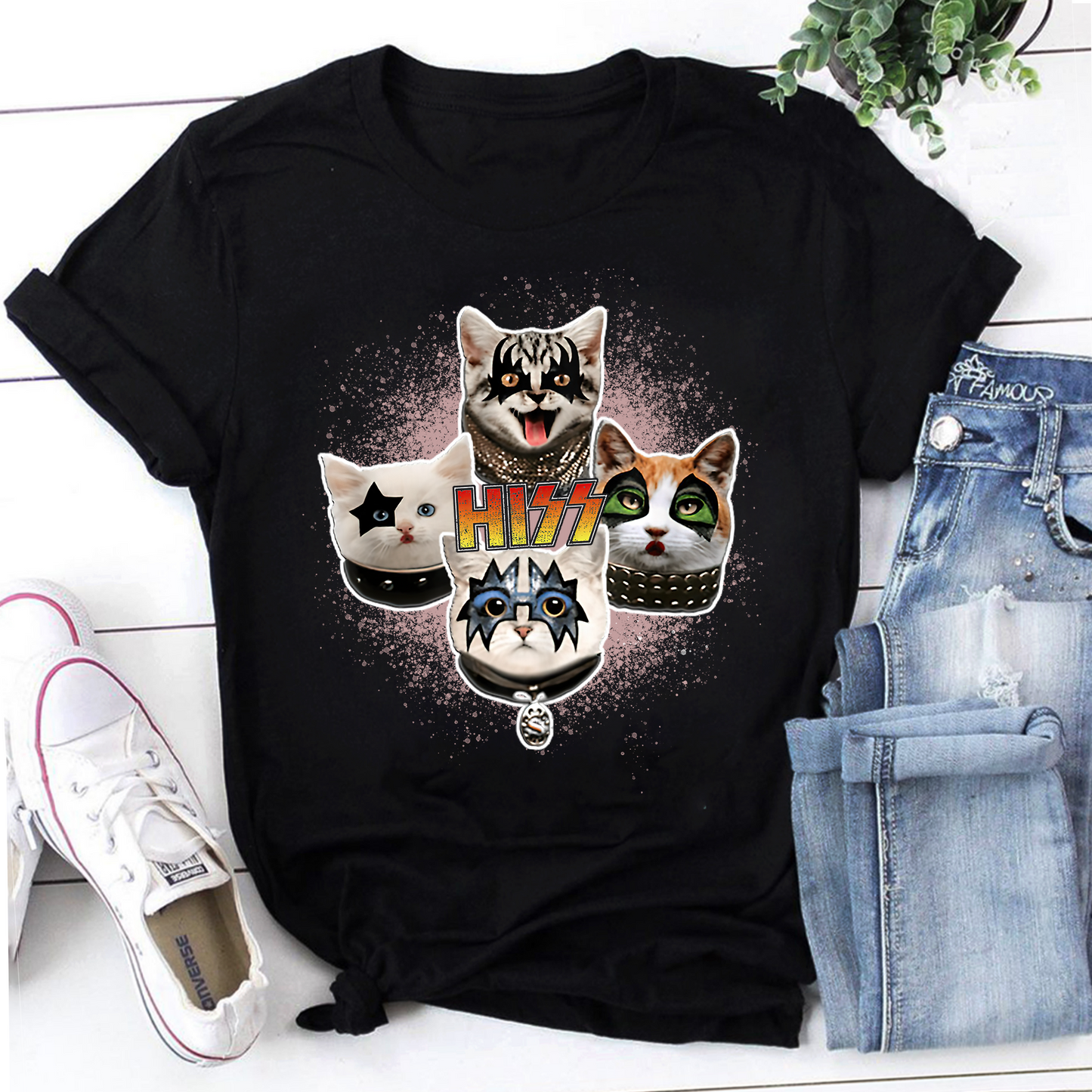 Kiss Hiss Cat Band We’re We Are All Cat Here Vintage T-Shirt