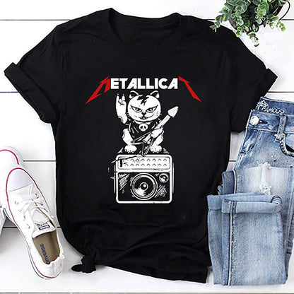 Metallicat Funny Cat Rock 90s Meow For Music Band Of Friend T-Shirt