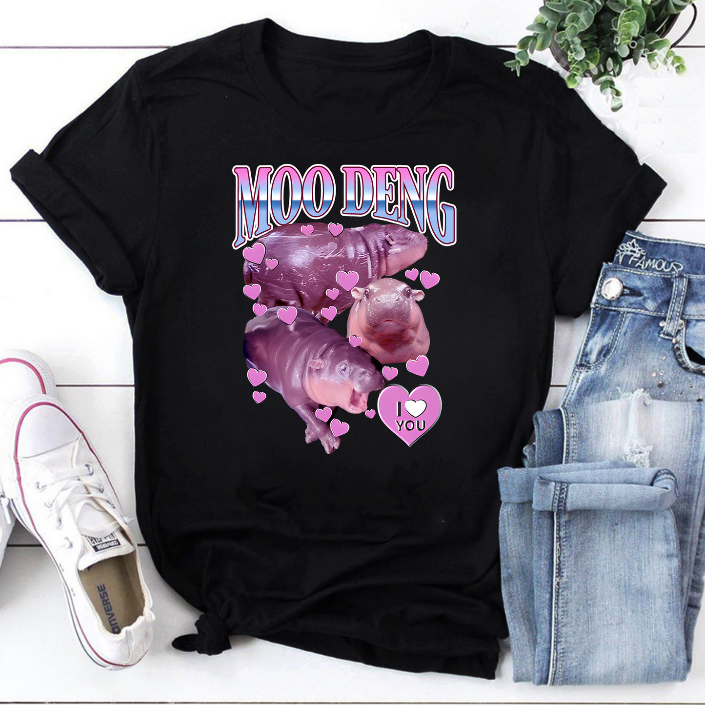 Moo Deng I Love You I Heart You Vintage T-Shirt