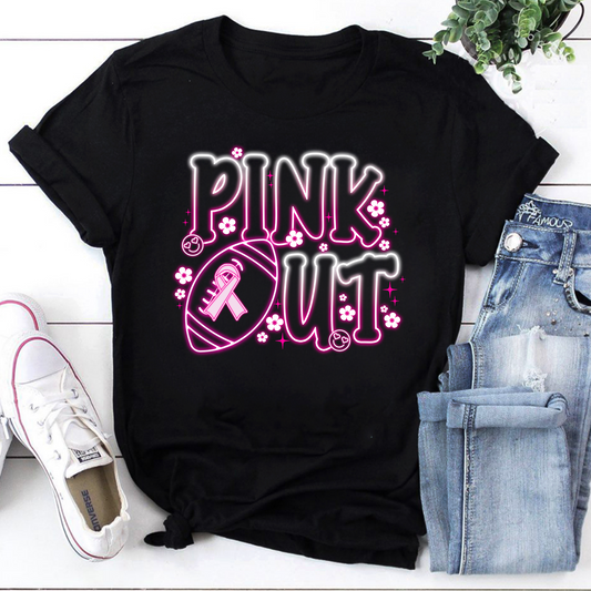 Neon Breast Cancer Football Pink Vintage T-Shirt