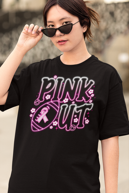 Neon Breast Cancer Football Pink Vintage T-Shirt