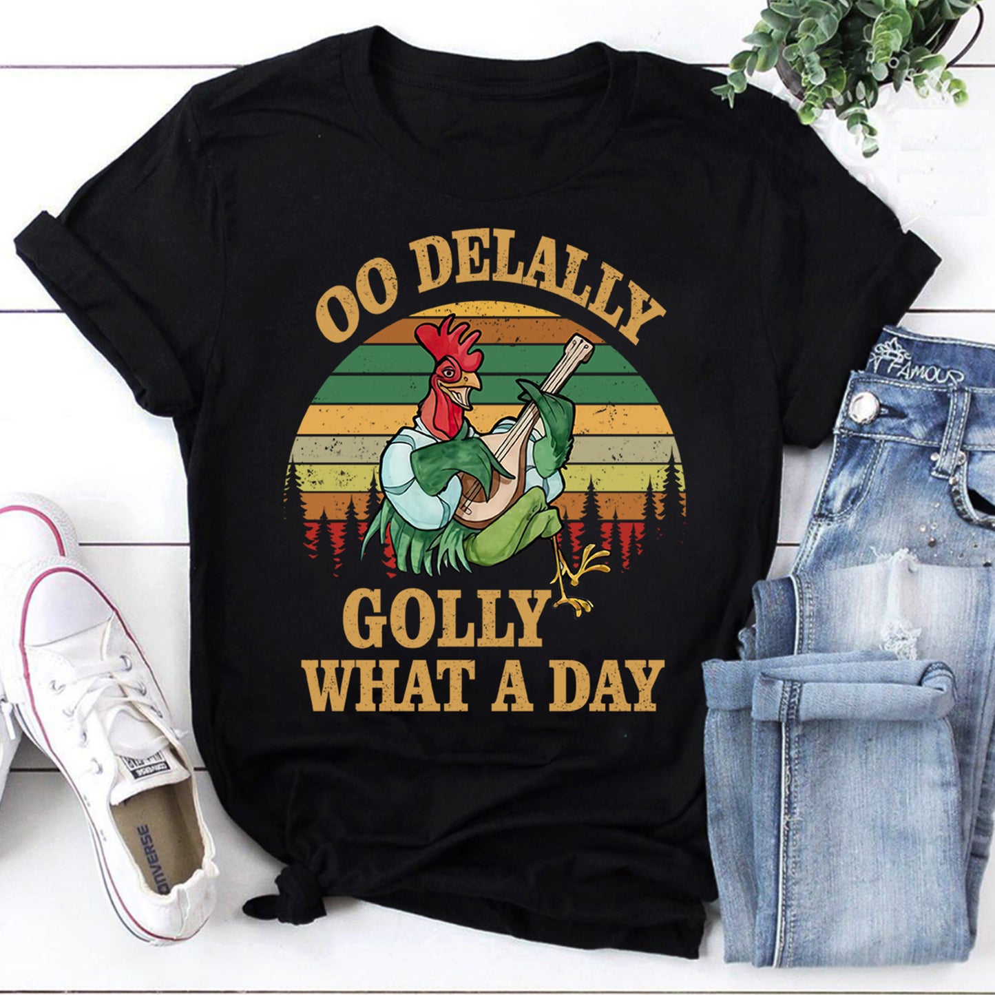 OO De Lally What A Day Rooster Bard Vintage T-Shirt