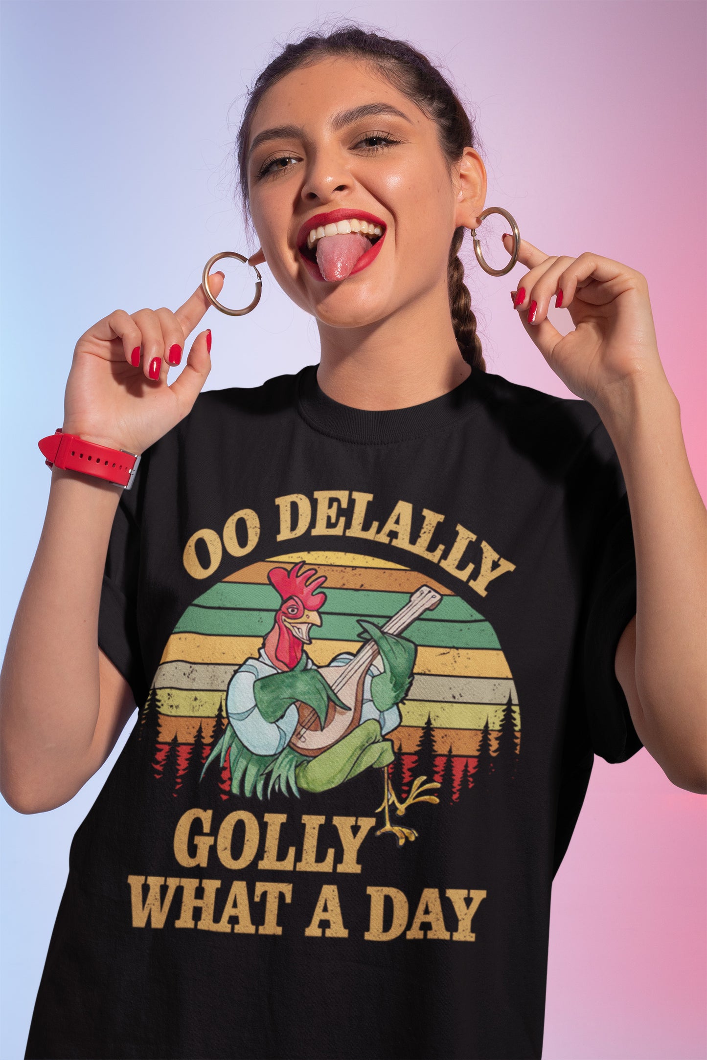 OO De Lally What A Day Rooster Bard Vintage T-Shirt