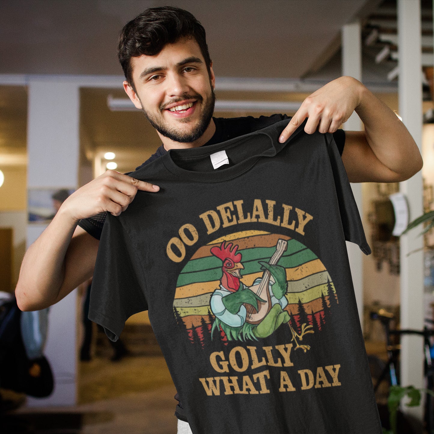 OO De Lally What A Day Rooster Bard Vintage T-Shirt