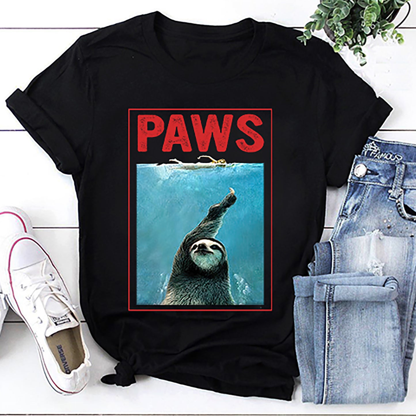 Paws Sloth Funny Jaws Mashup T-Shirt