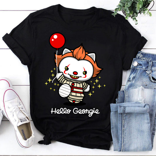 Pennywise Cat Hello Georgie Creepy Feline Halloween T-Shirt