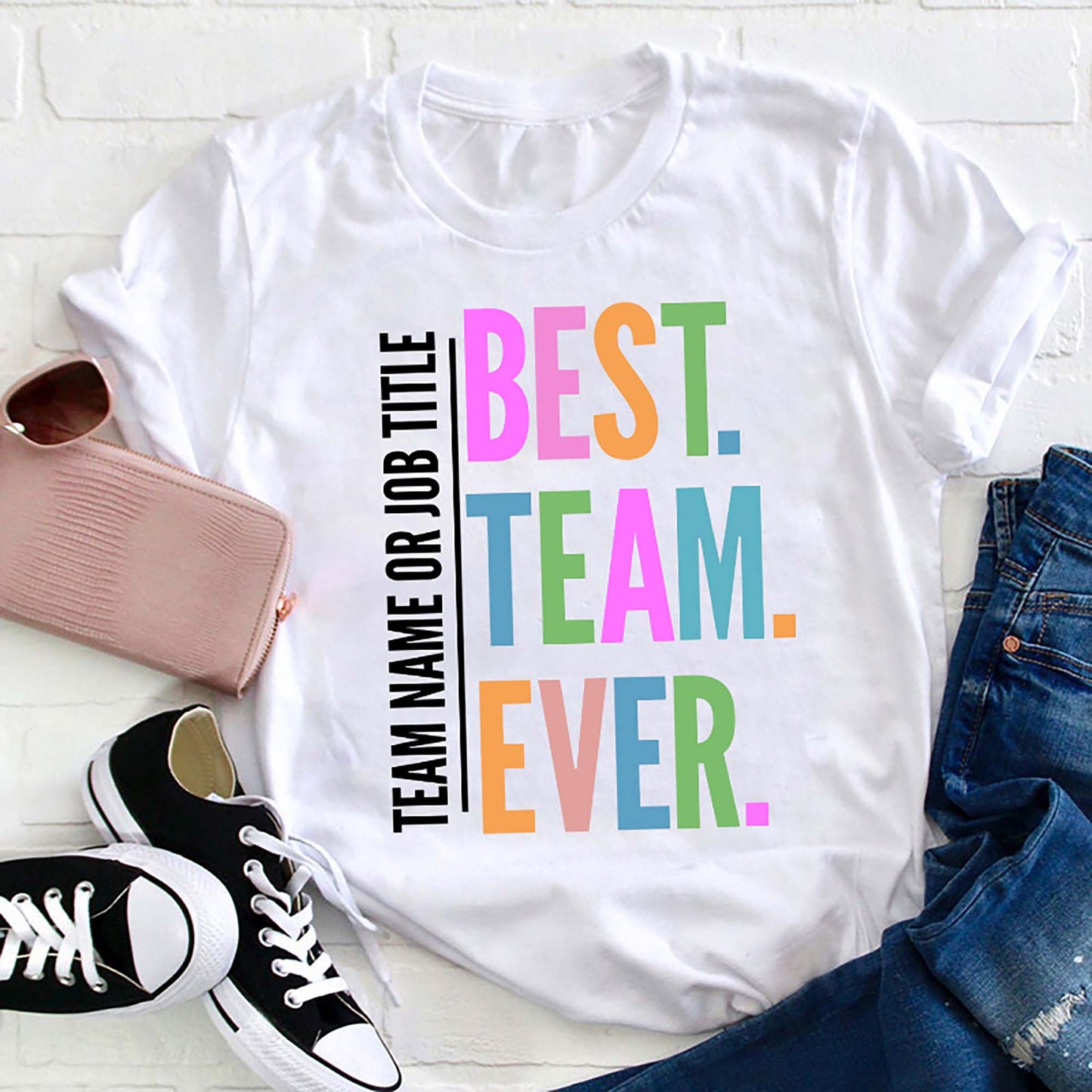 Personalized Neon Color Best Team Ever Teacher T-Shirt