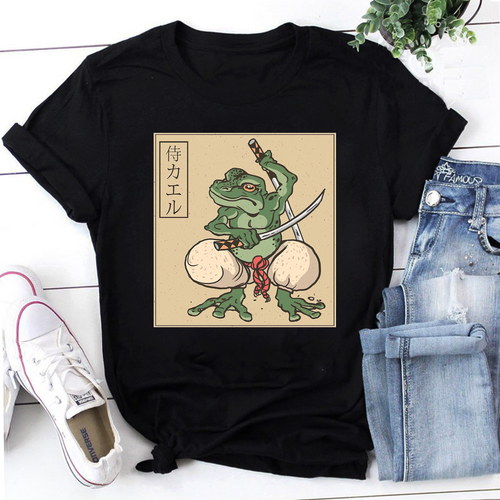 Samurai Frog Bishudo Japanese Samurai Retro Bushido Warrior Vintage T-Shirt