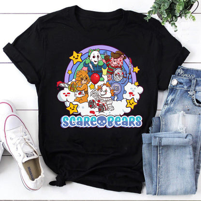 Scary Care Scare Bears Funny Halloween Horror Faces Custome T-Shirt