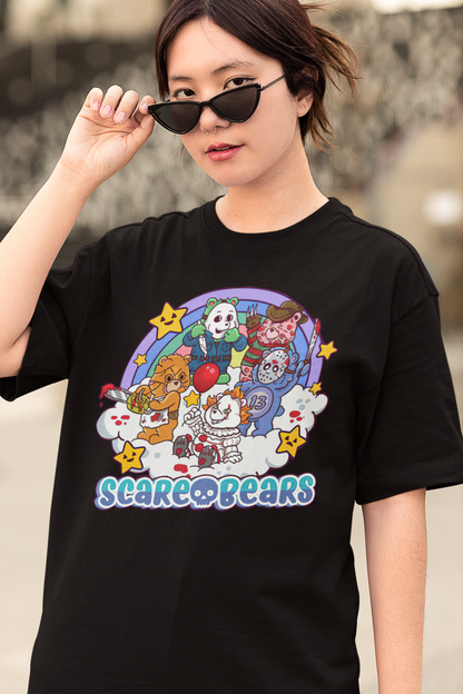 Scary Care Scare Bears Funny Halloween Horror Faces Custome Vintage T-Shirt