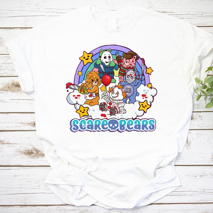 Scary Care Scare Bears Funny Halloween Horror Faces Custome Vintage T-Shirt