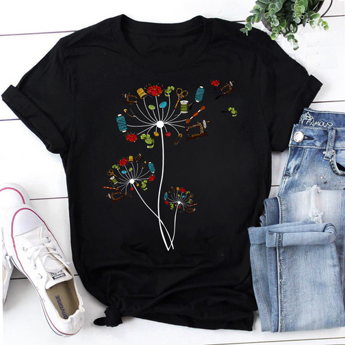 Sewing Dandelion Flowers Quilting Vintage T-Shirt