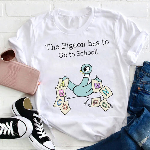The Pigeon Has To Go To School Teacher T-Shirt,Book Character ABC Tee for Teachers & Kids