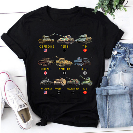 Top Ten Best WW2 Tanks M4 Sherman Panzer IV Tiger II T-34 Classic T-Shirt