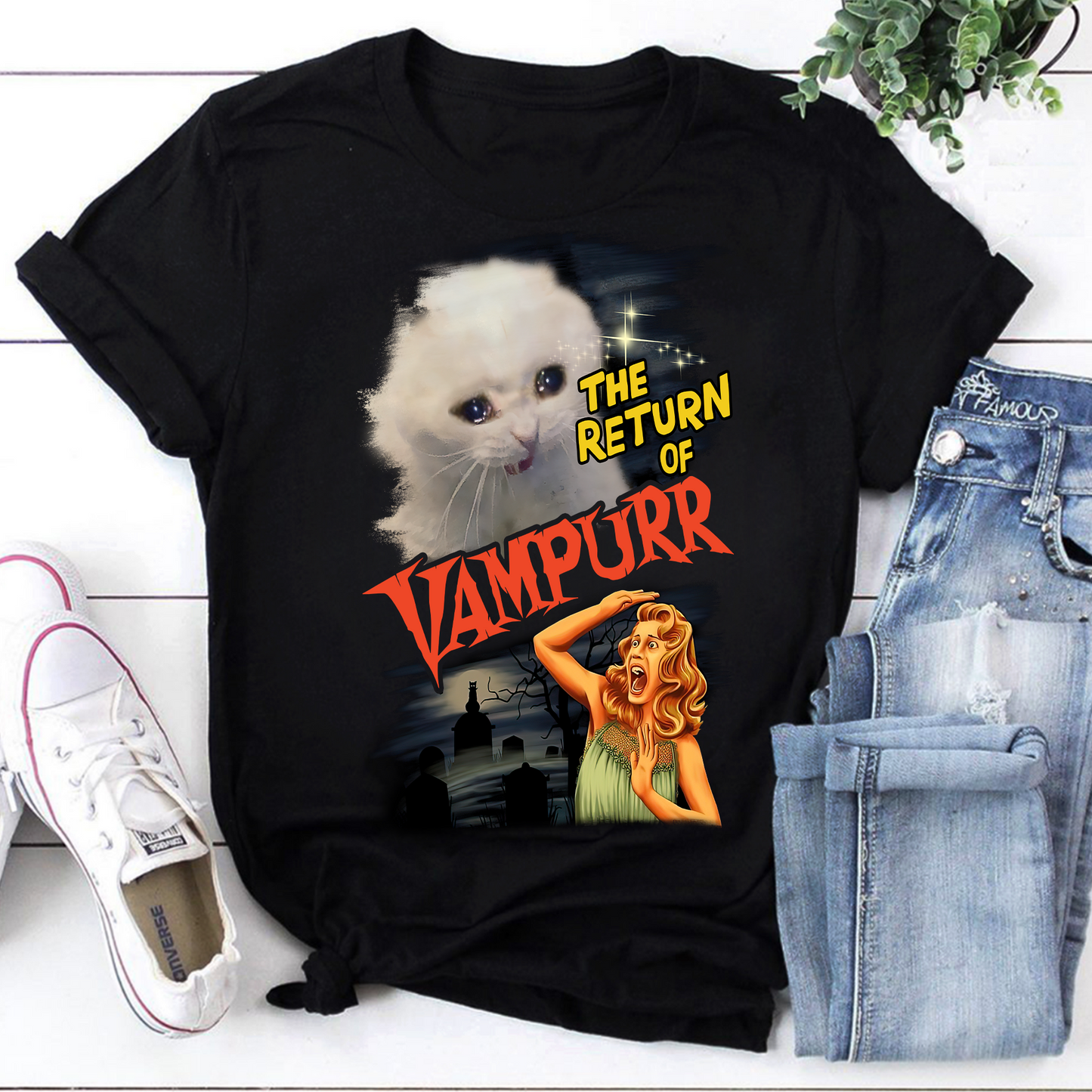 Vampurr Cat Shirt, Vintage Halloween Shirt
