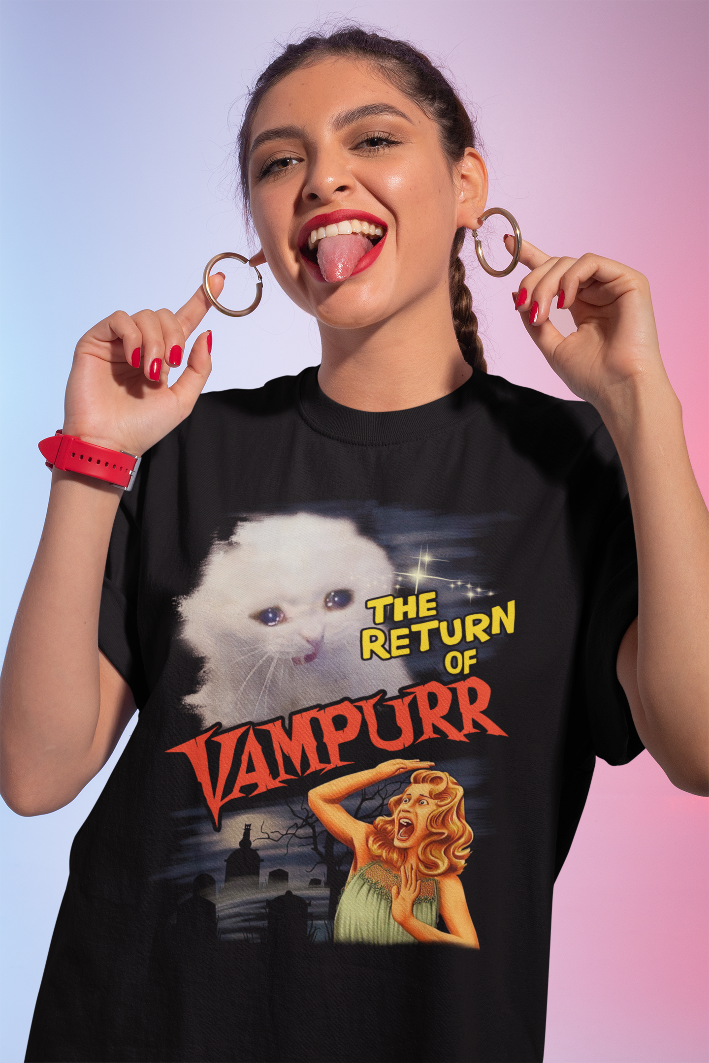 Vampurr Cat Shirt, Vintage Halloween Shirt
