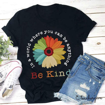 Be Kind T-Shirt with Colorful Daisy Graphic, Inspirational Quote Tee