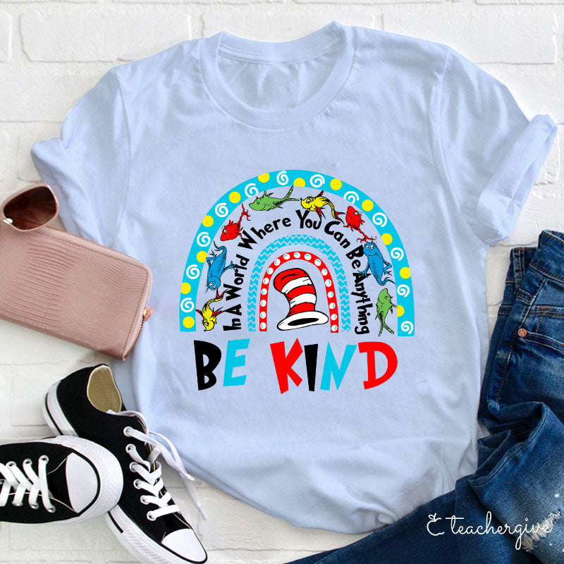 Dr. Seuss Inspired Be Kind T-Shirt with Rainbow and Cat in the Hat Hat