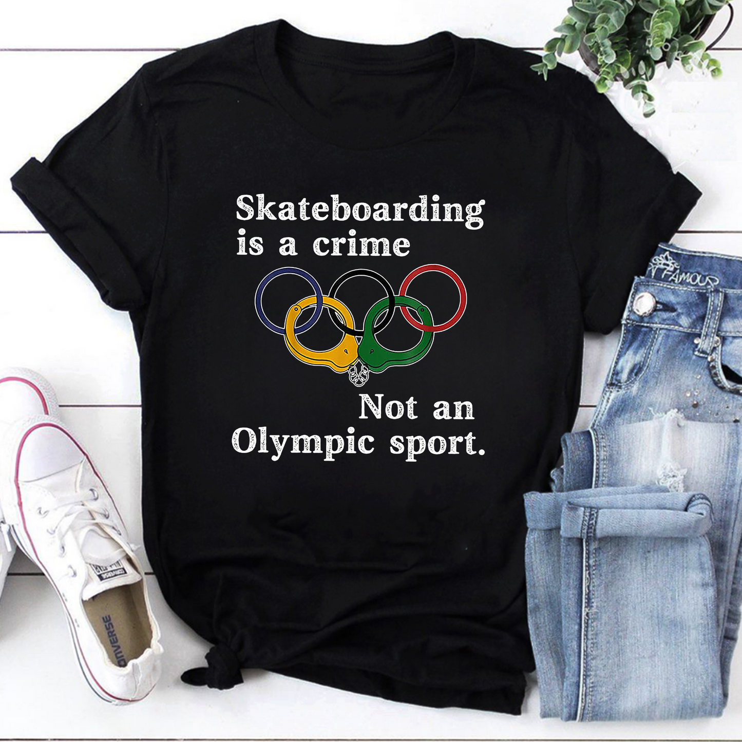 Skateboarding Is A Crime Not An Olympic Sport Funny Skate Tee