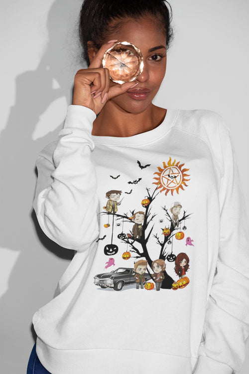 Supernatural Halloween Chibi Characters Sweatshirt with Classic Impala